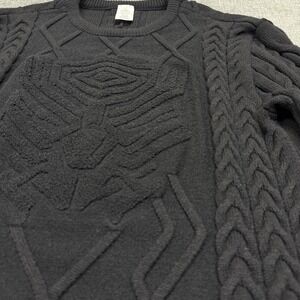 Disney Marvel Black Panther Sweater Mens XL Black Chunky Cable Knit Pullover